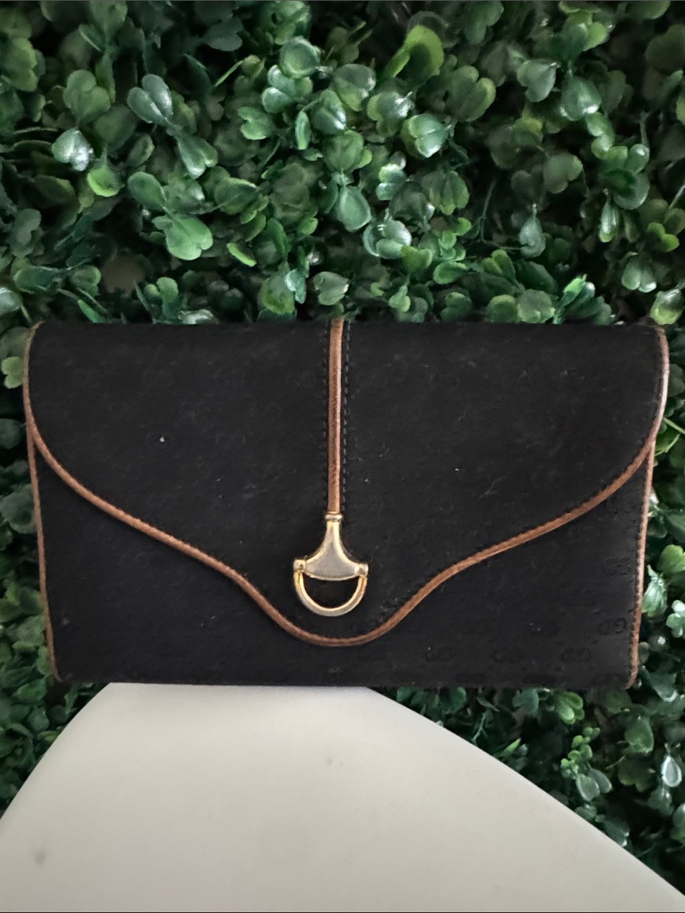 AUTHENTIC VINTAGE GUCCI ENVELOPE CLUTCH WALLET EQUESTRIAN GG HORSEBIT BLACK 80s